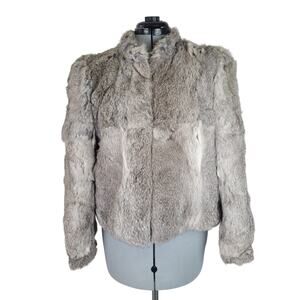 VTG Grey Rabbit Fur Cropped Long Sleeve Jacket Sz S/M